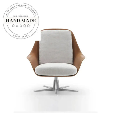 Modern Swivel Leather Lounge Chair, Metal Base Living Room Armchair