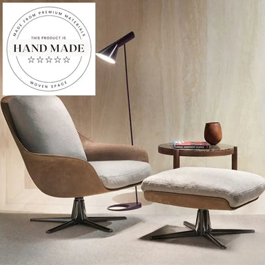 Modern Swivel Leather Lounge Chair, Metal Base Living Room Armchair