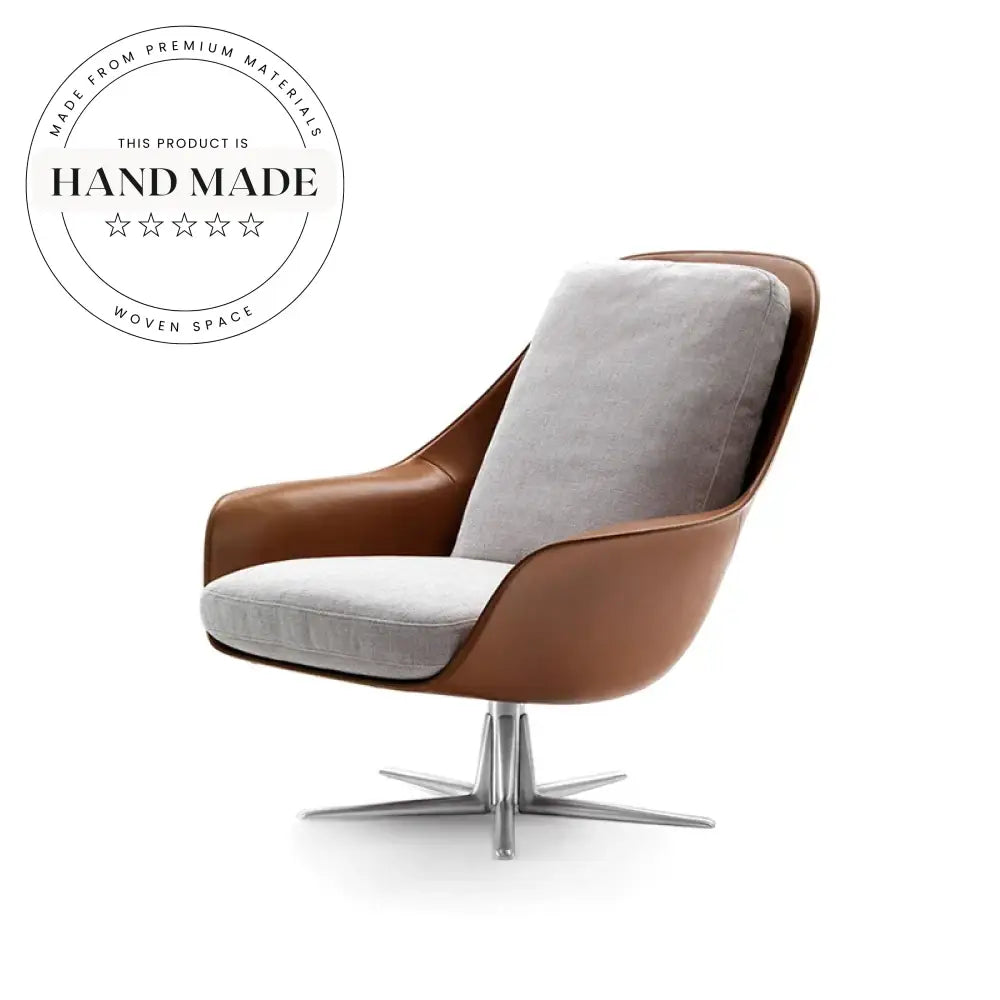 Modern Swivel Leather Lounge Chair, Metal Base Living Room Armchair