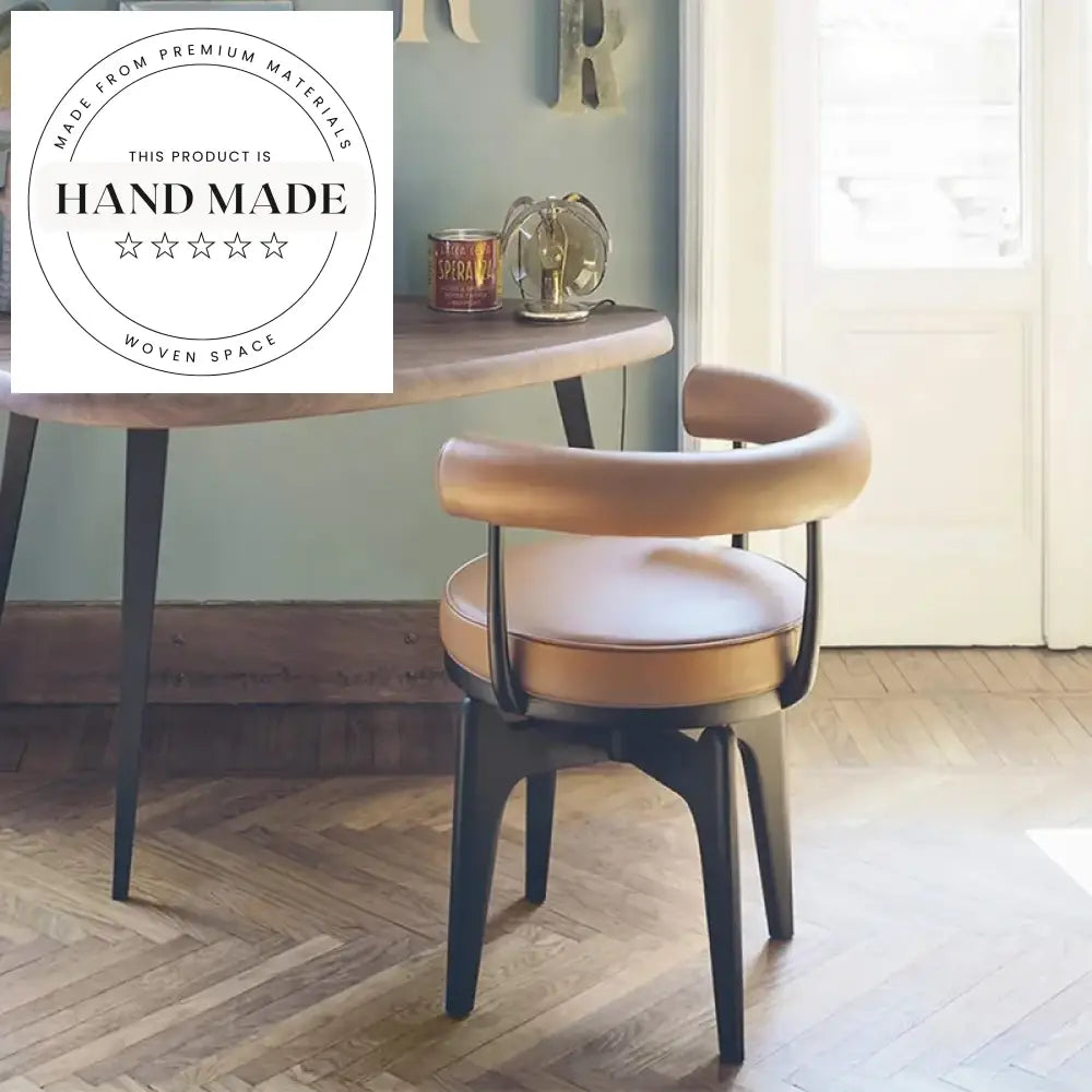 Modern Swivel Leather Upholstered Solid Wood Leg Dining Chair