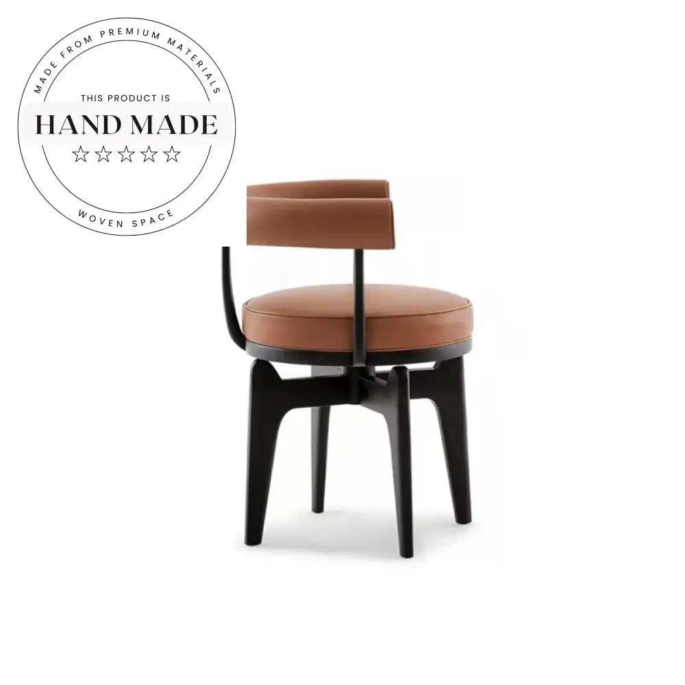 Modern Swivel Leather Upholstered Solid Wood Leg Dining Chair