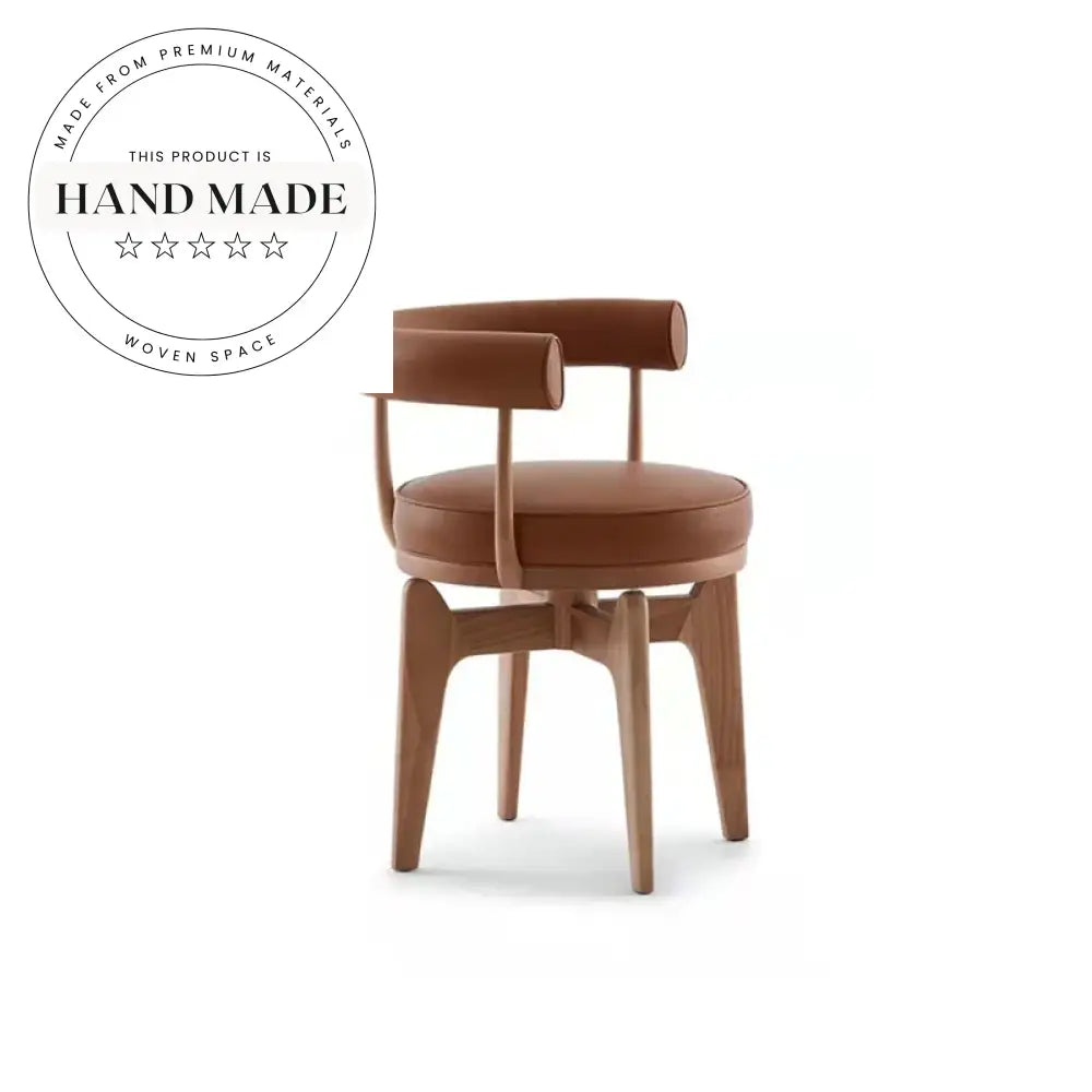 Modern Swivel Leather Upholstered Solid Wood Leg Dining Chair