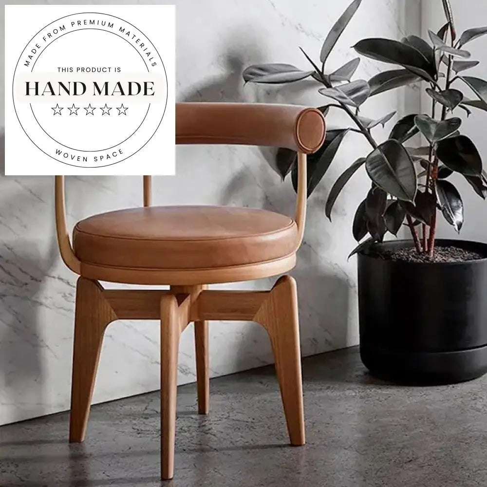 Modern Swivel Leather Upholstered Solid Wood Leg Dining Chair