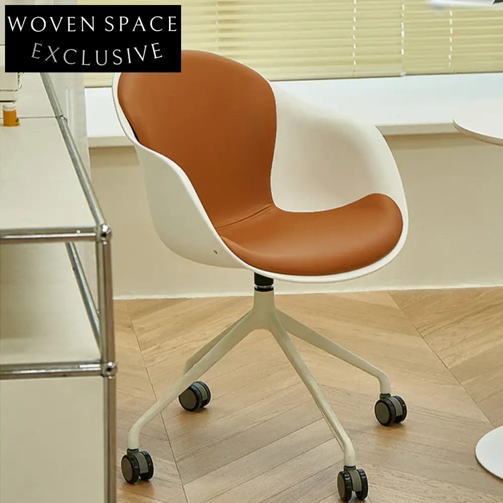 Modern Swivel Office Chair with Aluminum Legs, Fabric and Leather Cushion