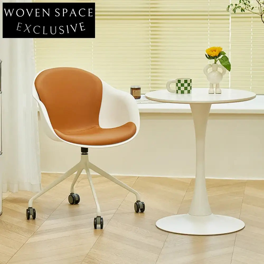 Modern Swivel Office Chair with Aluminum Legs, Fabric and Leather Cushion