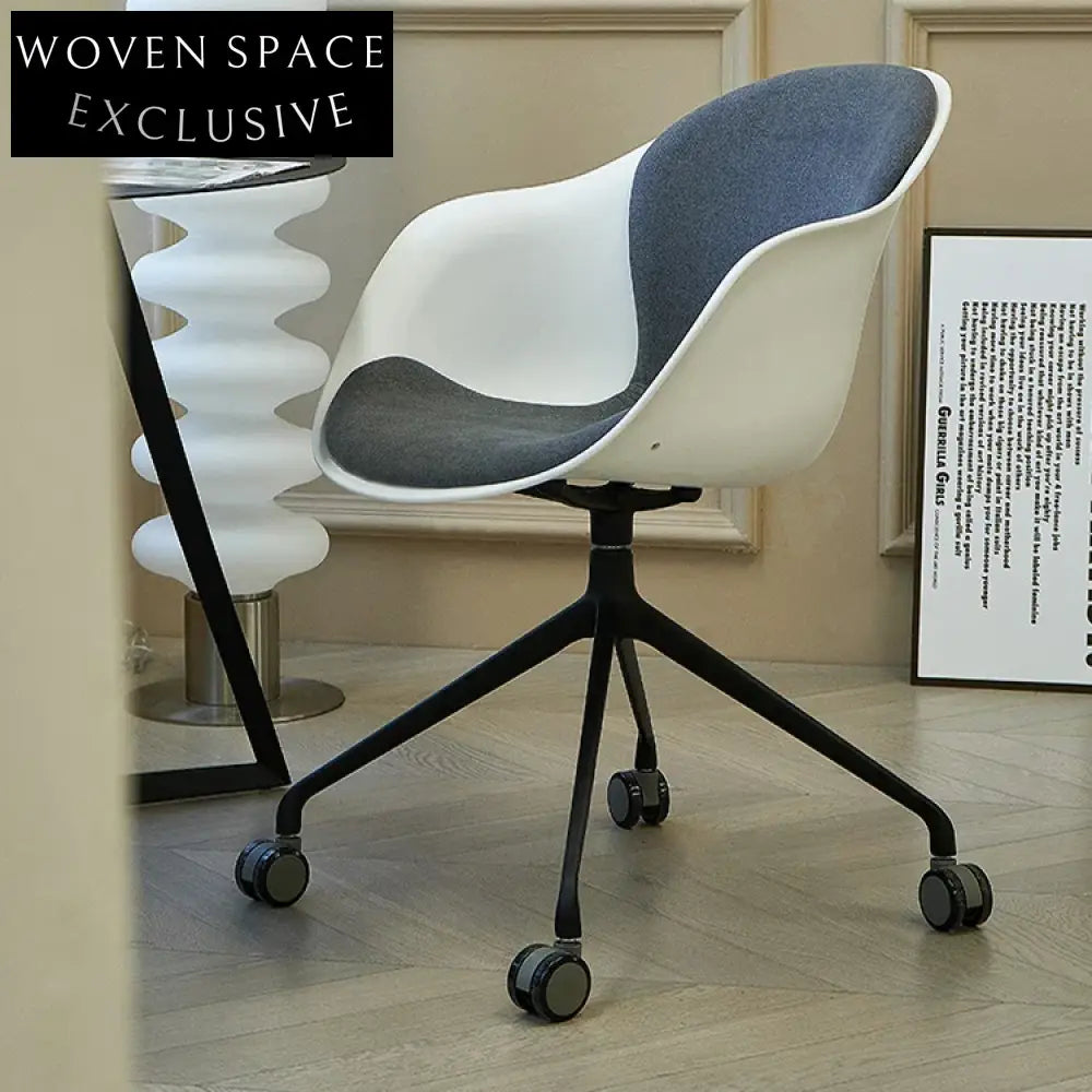 Modern Swivel Office Chair with Aluminum Legs, Fabric and Leather Cushion