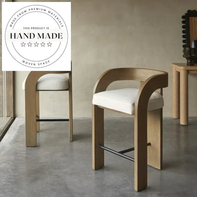 Modern Teak Wood High Back Bar Stool for Kitchen and Outdoor Counter