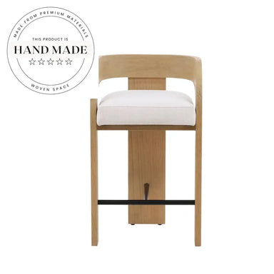 Modern Teak Wood High Back Bar Stool for Kitchen and Outdoor Counter