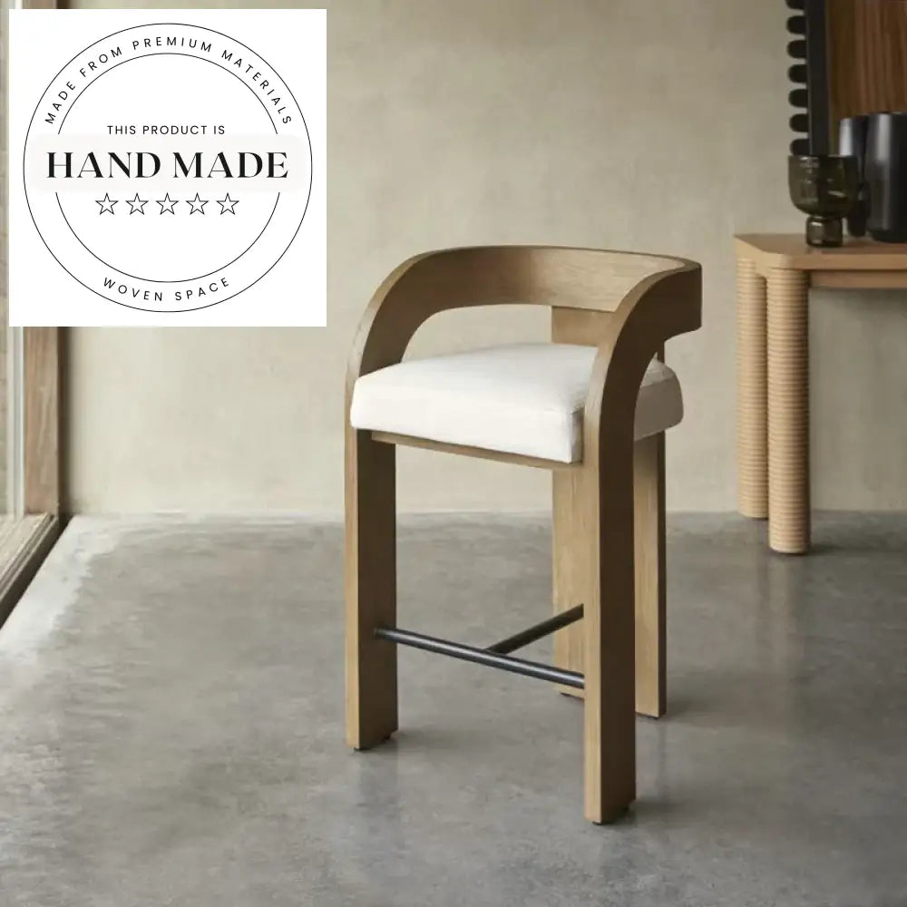 Modern Teak Wood High Back Bar Stool for Kitchen and Outdoor Counter