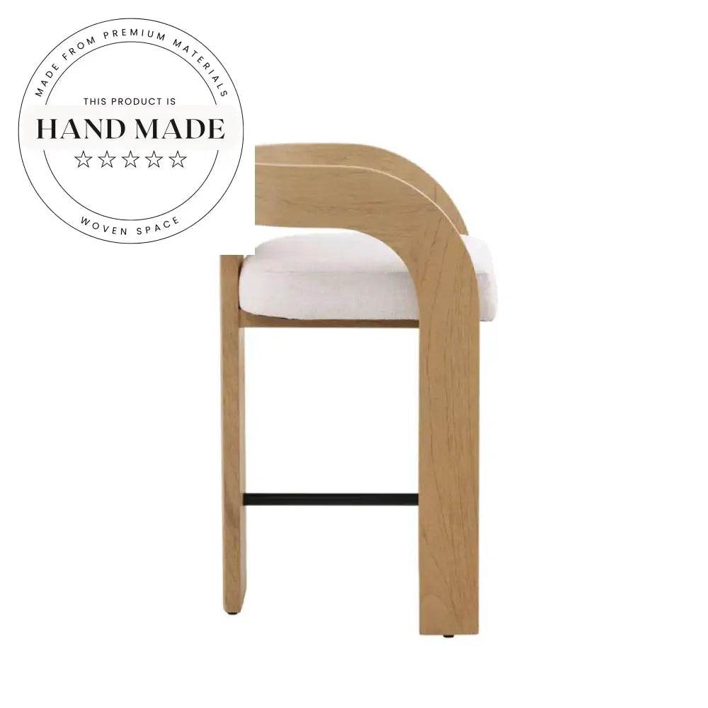 Modern Teak Wood High Back Bar Stool for Kitchen and Outdoor Counter