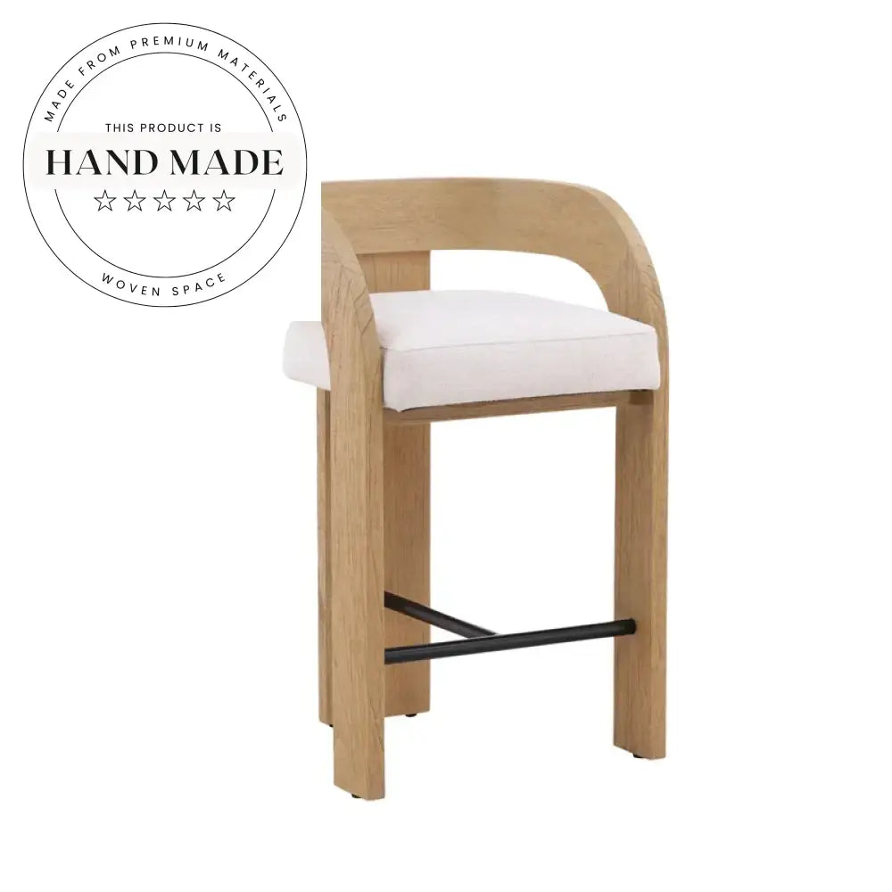 Modern Teak Wood High Back Bar Stool for Kitchen and Outdoor Counter