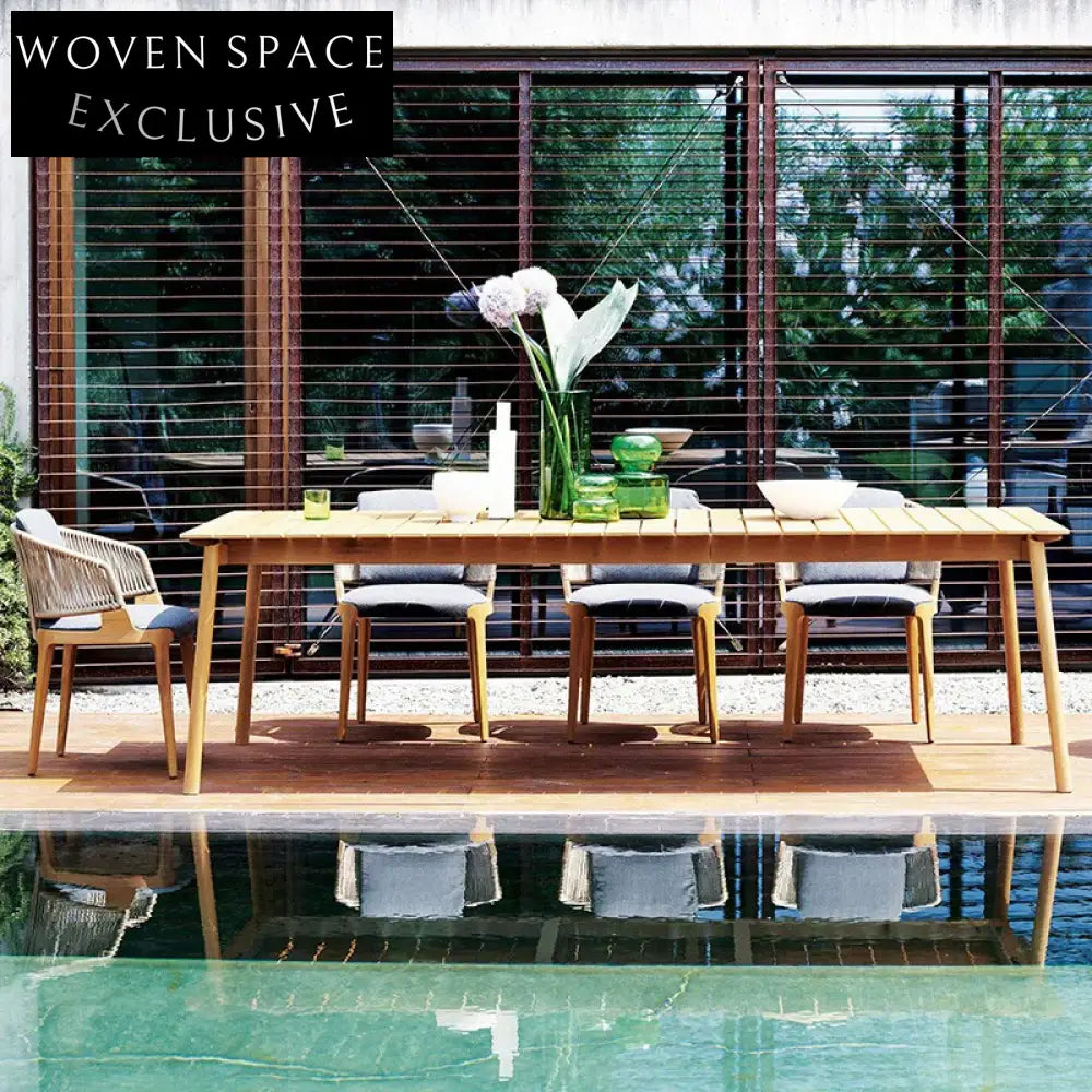 Modern Teak Wood Outdoor Dining Chair with Woven Rope Back