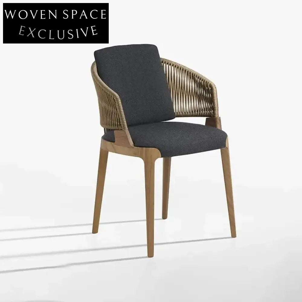 Modern Teak Wood Outdoor Dining Chair with Woven Rope Back