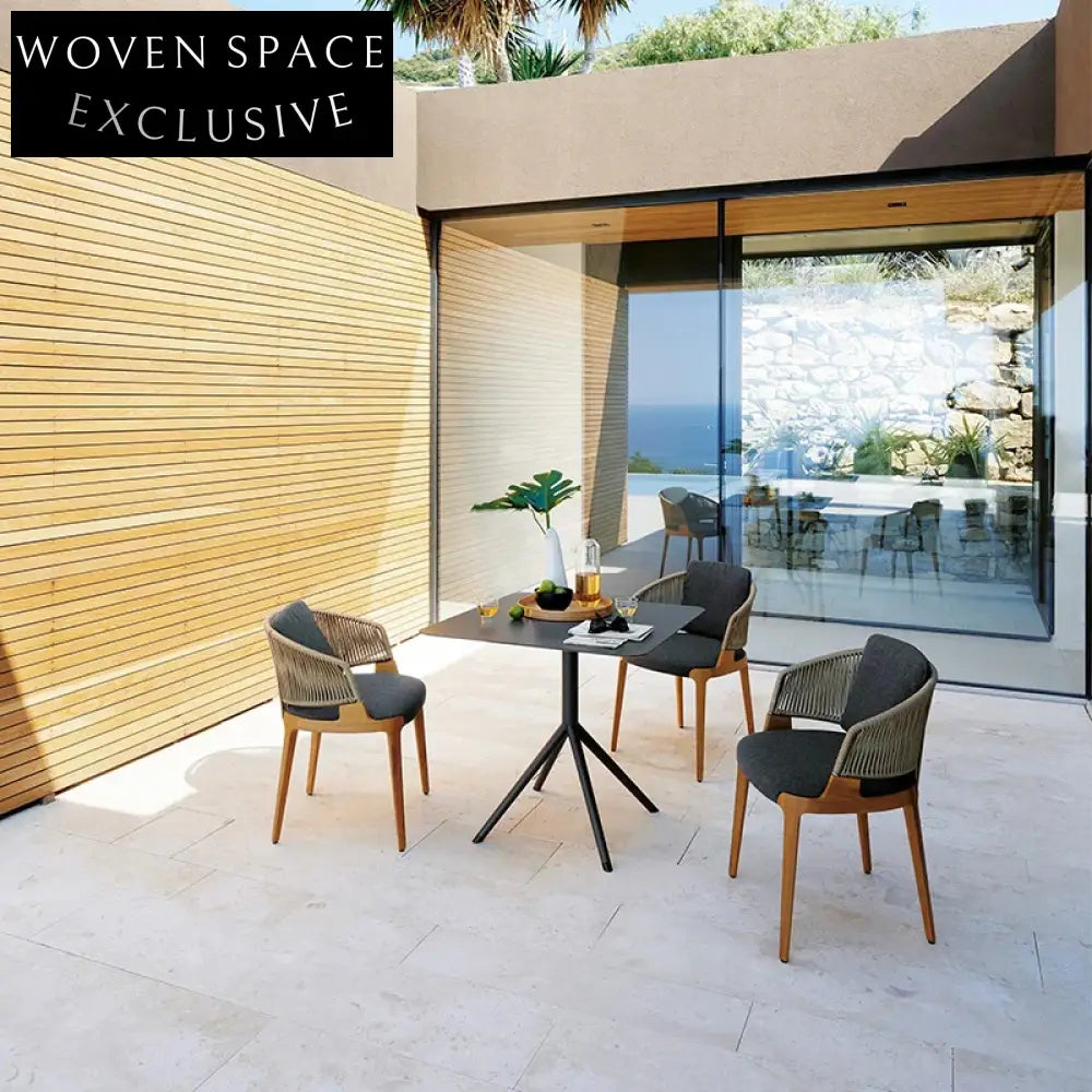 Modern Teak Wood Outdoor Dining Chair with Woven Rope Back