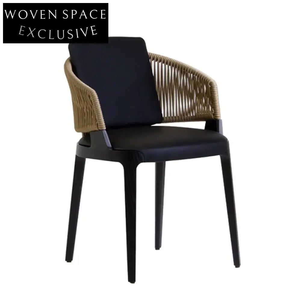 Modern Teak Wood Outdoor Dining Chair with Woven Rope Back