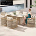 Modern Teak Wood Outdoor Dining Table with Rope Accents for Patio Spaces