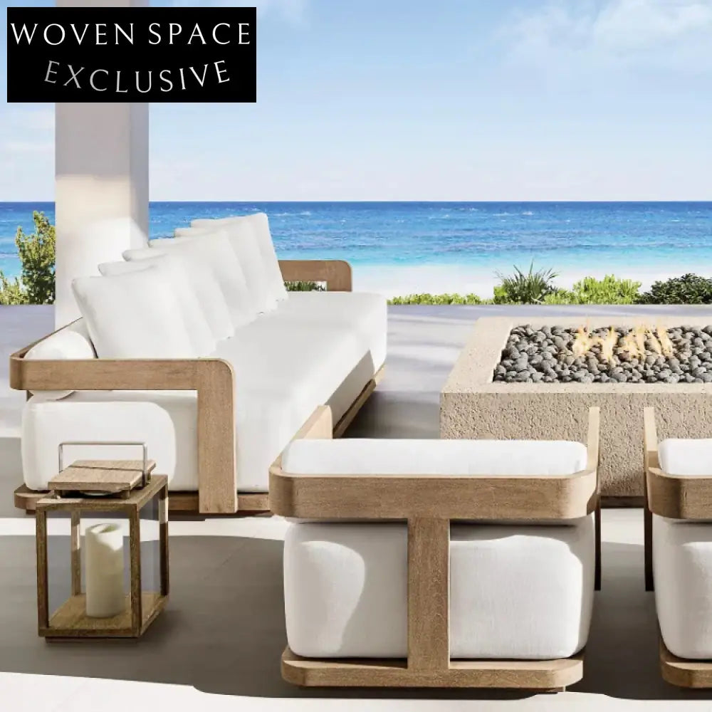 Modern Teak Wood Outdoor Sofa Chair Set for Patio Garden Living