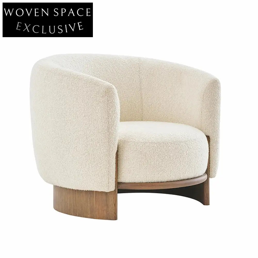 Modern Teddy Fabric Single Sofa Chair, Solid Ash Wood Base, Living Room Accent Chair