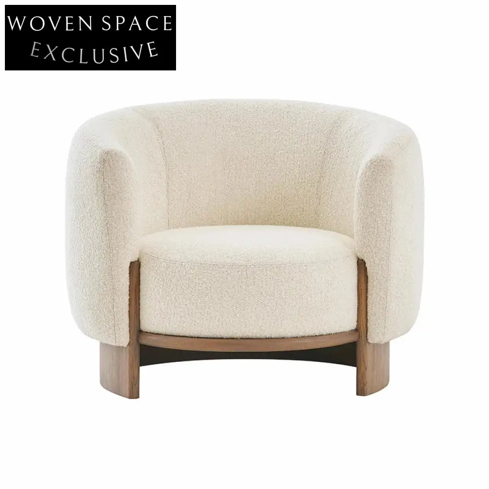 Modern Teddy Fabric Single Sofa Chair, Solid Ash Wood Base, Living Room Accent Chair