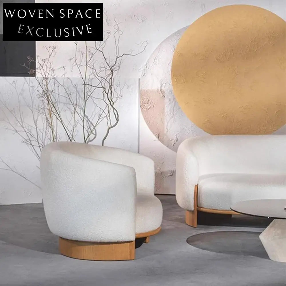 Modern Teddy Fabric Single Sofa Chair, Solid Ash Wood Base, Living Room Accent Chair