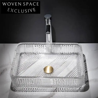 Modern Tempered Clear Glass Vessel Sink for Bathroom Countertop - Rectangular Wash Basin