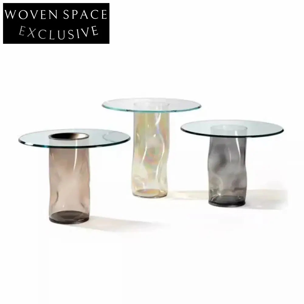 Modern Tempered Glass Round Top Coffee Table with Unique Sculptural Base Design