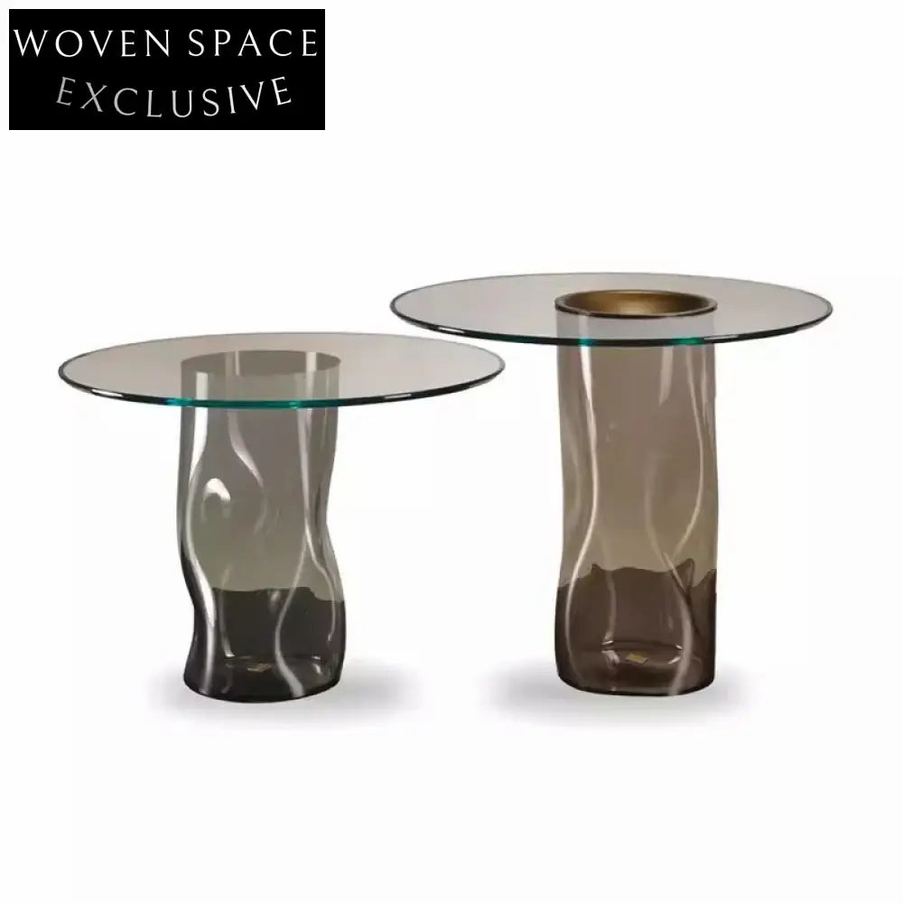 Modern Tempered Glass Round Top Coffee Table with Unique Sculptural Base Design