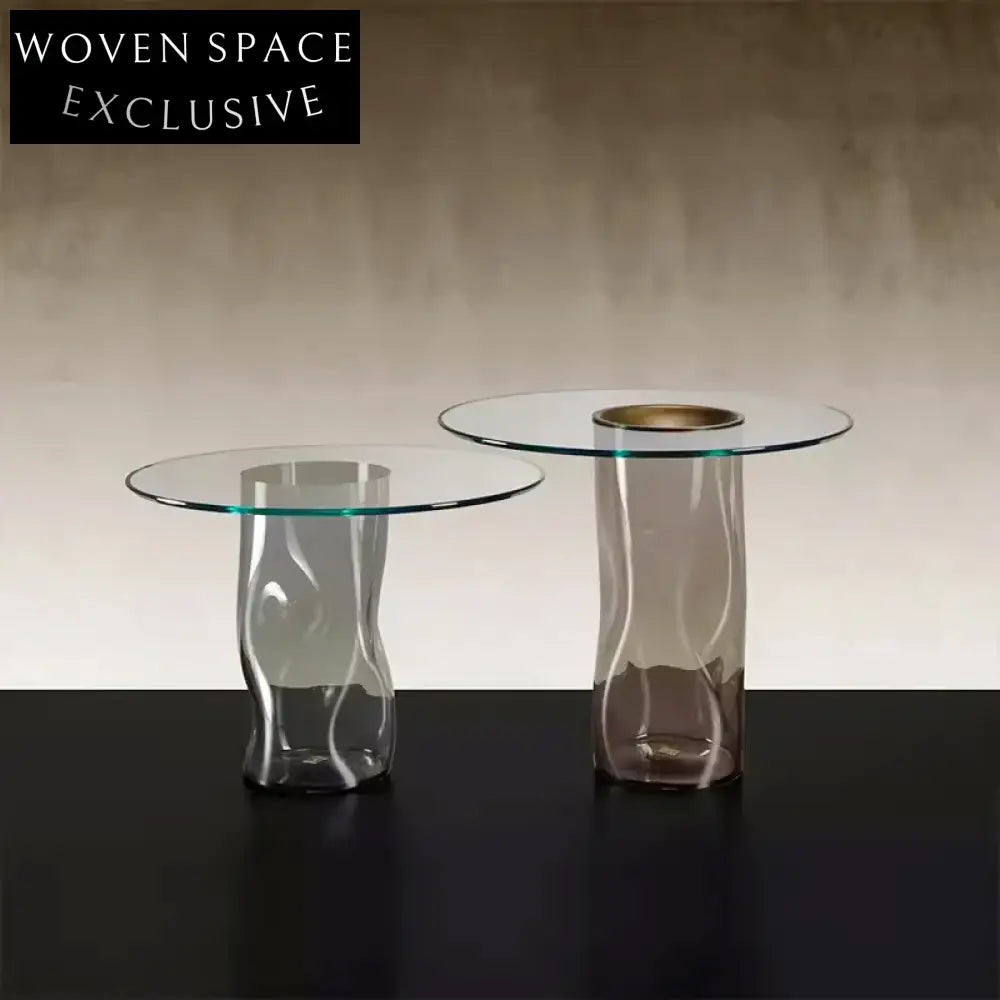 Modern Tempered Glass Round Top Coffee Table with Unique Sculptural Base Design