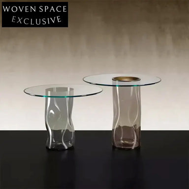 Modern Tempered Glass Round Top Coffee Table with Unique Sculptural Base Design