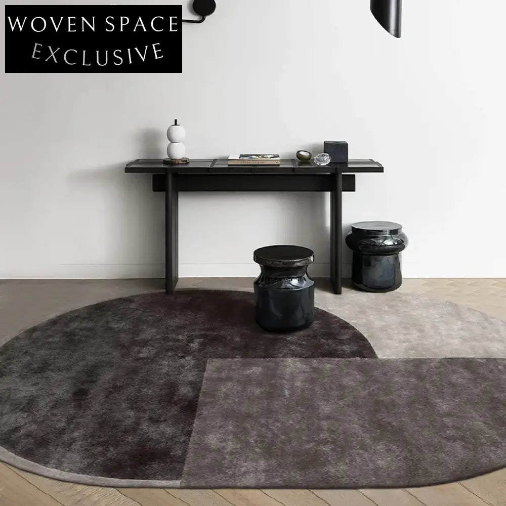 Modern Tencel Handmade Custom Geometric Area Rug - Black, White & Gray