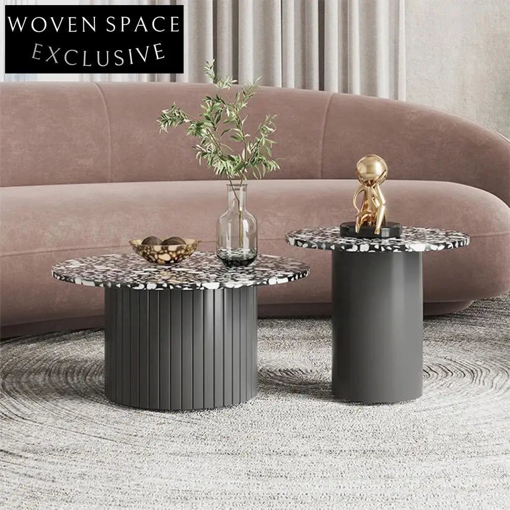 Modern Terrazzo & Metal Round Nesting Coffee Table Set