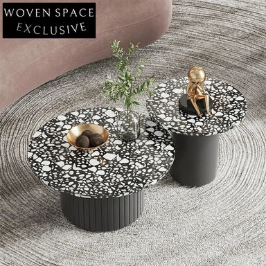 Modern Terrazzo & Metal Round Nesting Coffee Table Set