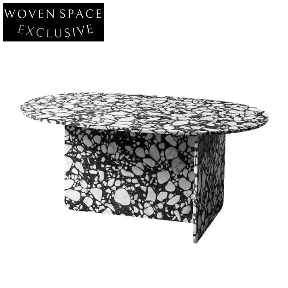 Modern Terrazzo Round Coffee Table with T-Shape Base for Chic Living Rooms