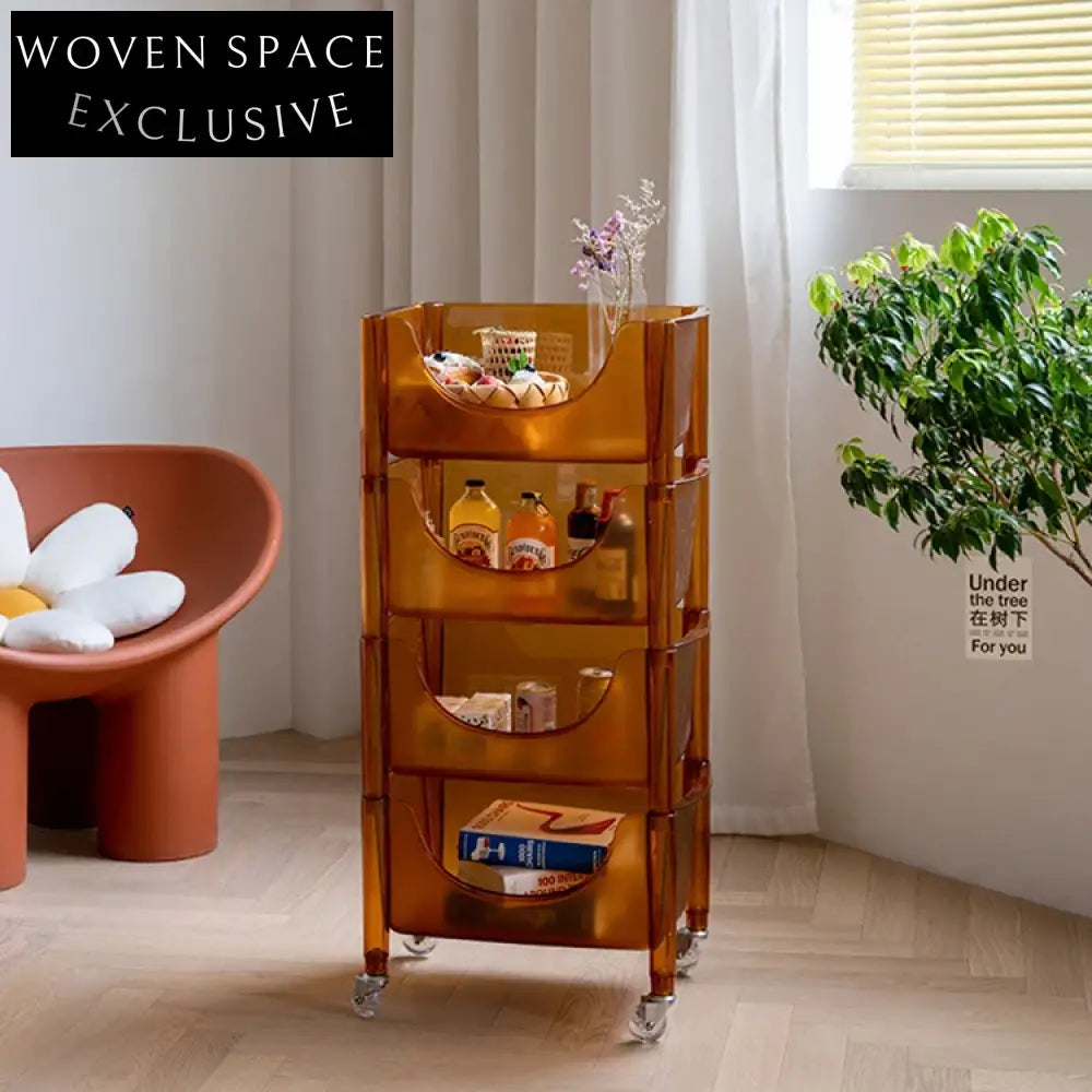 Modern Transparent 3-Tier Rolling Plastic Storage Cabinet Trolley Cart
