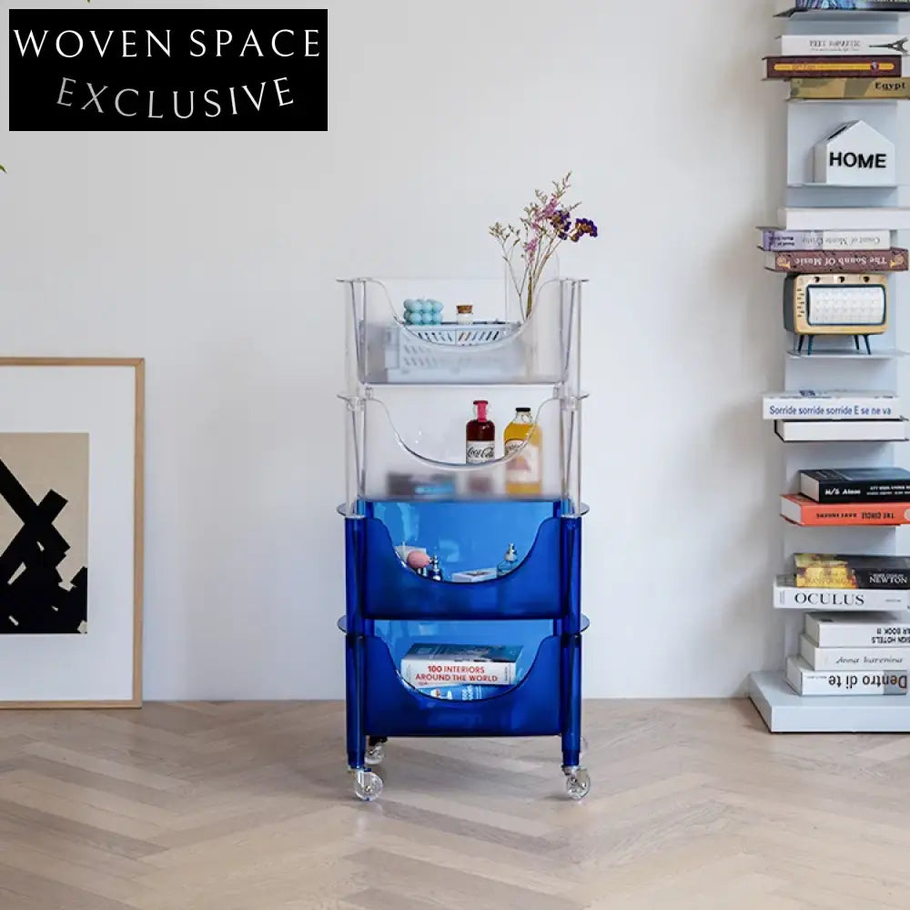 Modern Transparent 3-Tier Rolling Plastic Storage Cabinet Trolley Cart