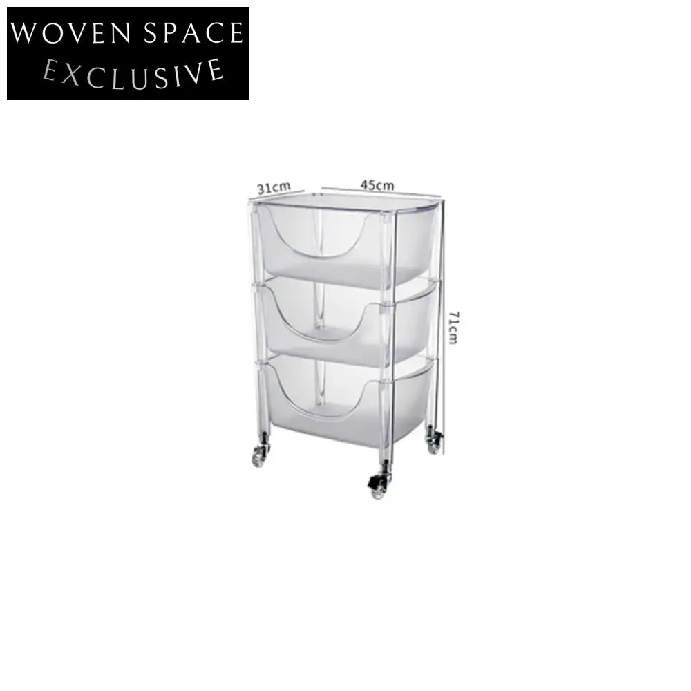 Modern Transparent 3-Tier Rolling Plastic Storage Cabinet Trolley Cart