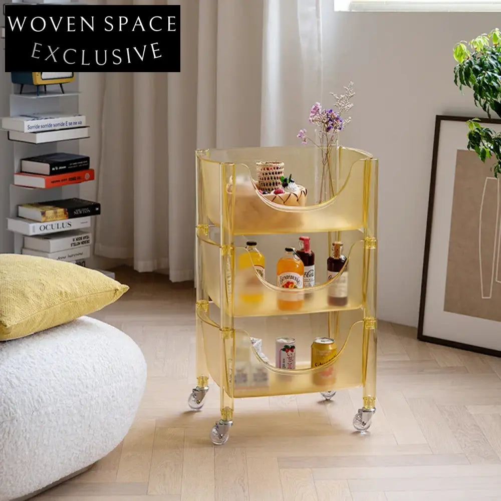 Modern Transparent 3-Tier Rolling Plastic Storage Cabinet Trolley Cart