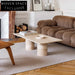 Modern Travertine Marble Rectangle Coffee Table with Cylindrical Base Design