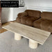 Modern Travertine Marble Rectangle Coffee Table with Cylindrical Base Design