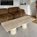 Modern Travertine Marble Rectangle Coffee Table with Cylindrical Base Design