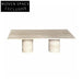 Modern Travertine Marble Rectangle Coffee Table with Cylindrical Base Design