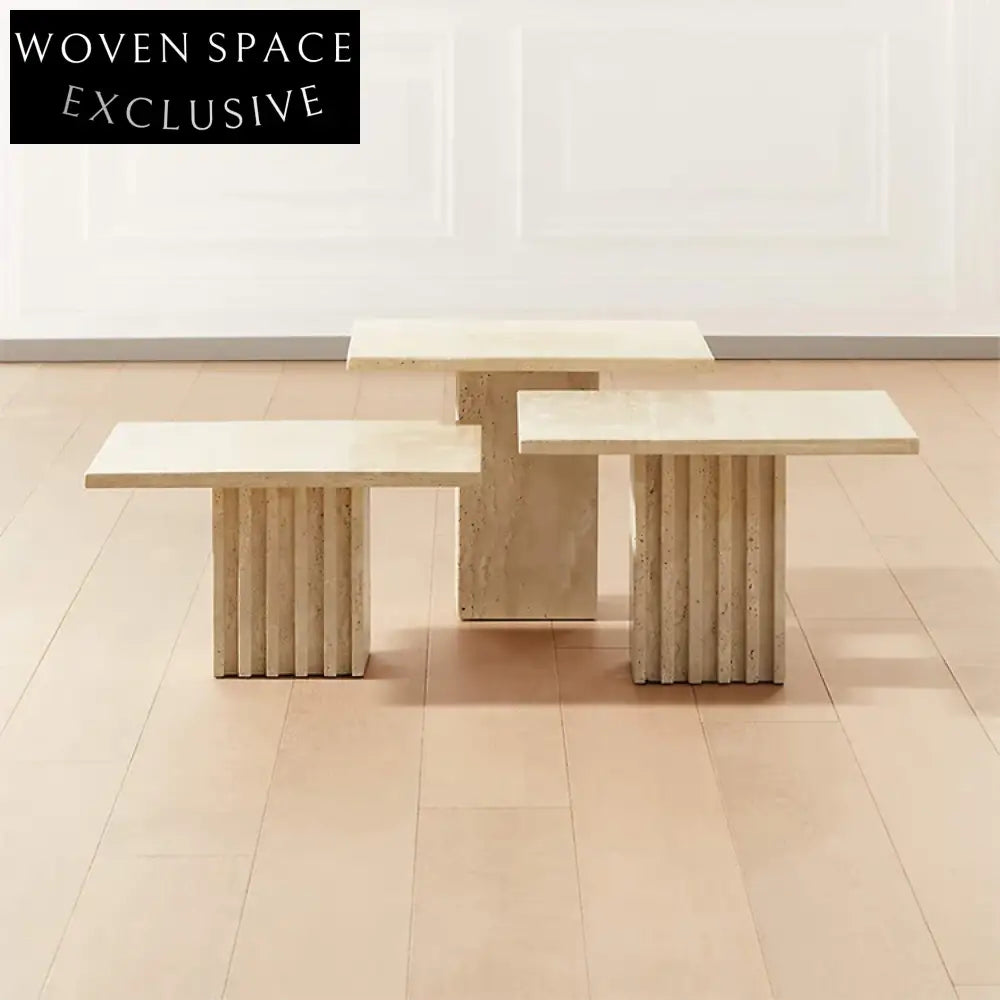 Modern Travertine Marble Square Coffee Table for Elegant Living Room Decor