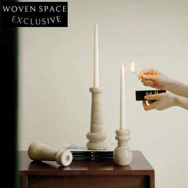 Modern Travertine Natural Stone Candle Holder Tall Tabletop Home Decor Stand