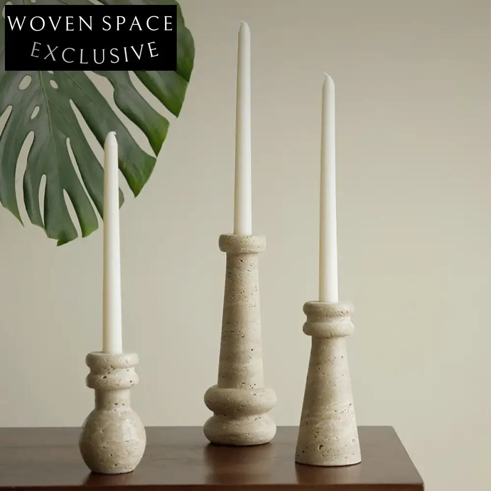 Modern Travertine Natural Stone Candle Holder Tall Tabletop Home Decor Stand