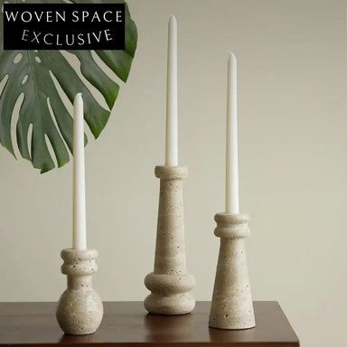 Modern Travertine Natural Stone Candle Holder Tall Tabletop Home Decor Stand
