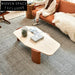 Modern Travertine Natural Stone Coffee Table with Solid Wood Legs