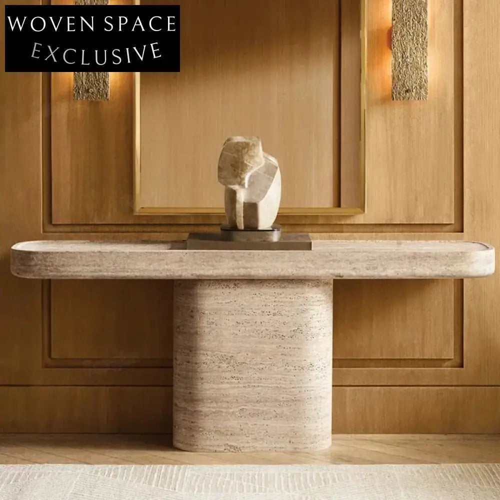 Modern Travertine Rectangle Entryway Console Table, Minimalist Luxury Wall Table