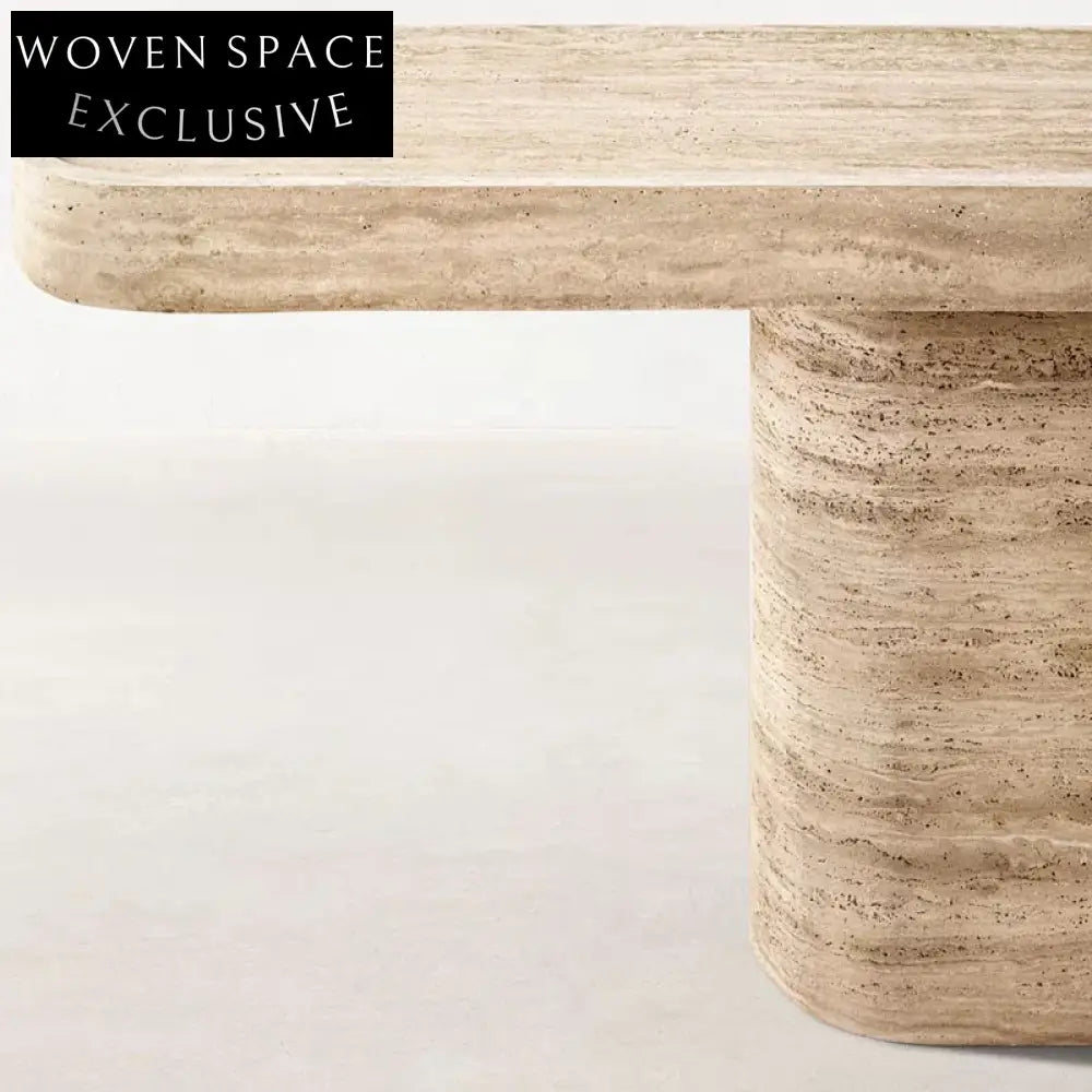 Modern Travertine Rectangle Entryway Console Table, Minimalist Luxury Wall Table
