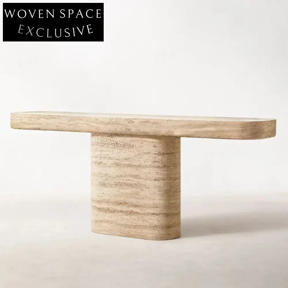 Modern Travertine Rectangle Entryway Console Table, Minimalist Luxury Wall Table