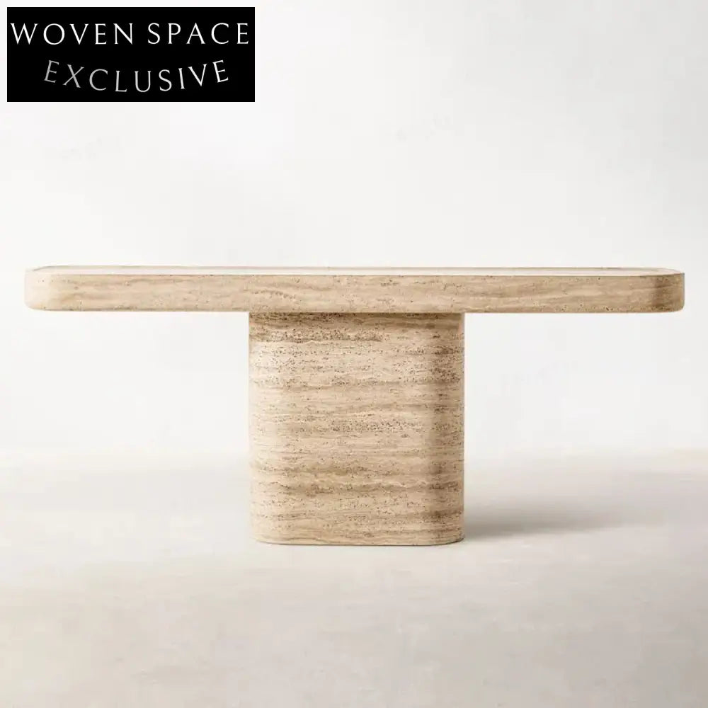 Modern Travertine Rectangle Entryway Console Table, Minimalist Luxury Wall Table